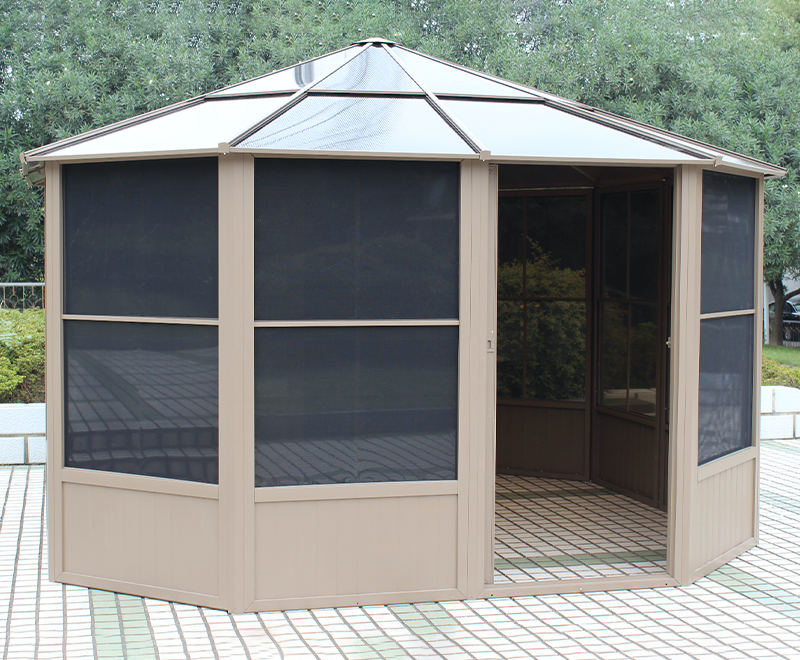 12x12ft solarium with metal roof and sliding doors